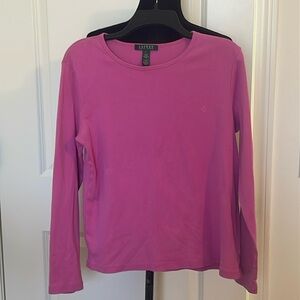 LAUREN RALPH LAUREN SOLID PINK LONG SLEEVE TSHIRT SZ LARGE